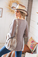 Load image into Gallery viewer, Eggplant Aztec Tribal Bell Sleeve Babydoll Top
