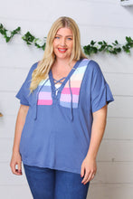 Load image into Gallery viewer, Blue Striped Terry Lace-Up Top
