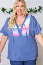 Load image into Gallery viewer, Blue Striped Terry Lace-Up Top
