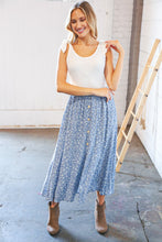 Load image into Gallery viewer, Cream/Denim Two Fer Slit Frill Button Detail Maxi Dress
