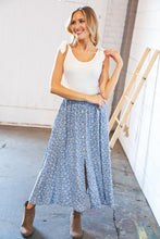 Load image into Gallery viewer, Cream/Denim Two Fer Slit Frill Button Detail Maxi Dress
