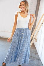 Load image into Gallery viewer, Cream/Denim Two Fer Slit Frill Button Detail Maxi Dress
