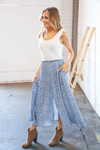 Load image into Gallery viewer, Cream/Denim Two Fer Slit Frill Button Detail Maxi Dress
