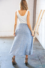 Load image into Gallery viewer, Cream/Denim Two Fer Slit Frill Button Detail Maxi Dress
