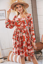 Load image into Gallery viewer, Red Rust Floral Square Neck Button Babydoll Dress
