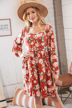 Load image into Gallery viewer, Red Rust Floral Square Neck Button Babydoll Dress
