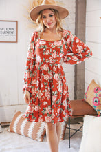 Load image into Gallery viewer, Red Rust Floral Square Neck Button Babydoll Dress
