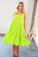 Load image into Gallery viewer, Neon Green Crepe Square Neck Tiered Frill Dress
