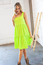 Load image into Gallery viewer, Neon Green Crepe Square Neck Tiered Frill Dress
