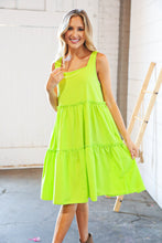 Load image into Gallery viewer, Neon Green Crepe Square Neck Tiered Frill Dress
