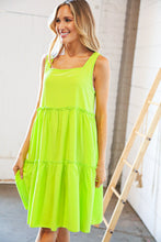 Load image into Gallery viewer, Neon Green Crepe Square Neck Tiered Frill Dress
