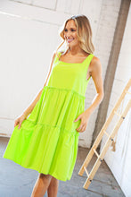 Load image into Gallery viewer, Neon Green Crepe Square Neck Tiered Frill Dress
