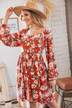 Load image into Gallery viewer, Red Rust Floral Square Neck Button Babydoll Dress
