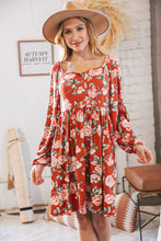 Load image into Gallery viewer, Red Rust Floral Square Neck Button Babydoll Dress
