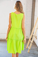 Load image into Gallery viewer, Neon Green Crepe Square Neck Tiered Frill Dress
