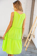 Load image into Gallery viewer, Neon Green Crepe Square Neck Tiered Frill Dress
