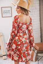 Load image into Gallery viewer, Red Rust Floral Square Neck Button Babydoll Dress
