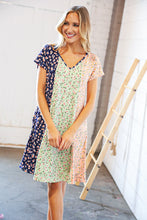 Load image into Gallery viewer, Mint Vertical Ditzy Floral Color Block V Neck Dress
