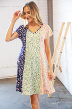 Load image into Gallery viewer, Mint Vertical Ditzy Floral Color Block V Neck Dress
