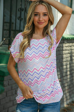 Load image into Gallery viewer, Lavender &amp; Peach Chevron Rib Capped Sleeve Top
