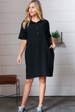 Load image into Gallery viewer, Black Cotton Placard Yoke Midi Dress
