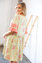 Load image into Gallery viewer, Sage &amp; Coral Floral Ruffle Sleeve Pocketed Dress
