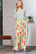 Load image into Gallery viewer, Mint Floral Stripe Fit &amp; Flare Pocketed Maxi Dress
