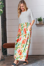 Load image into Gallery viewer, Mint Floral Stripe Fit &amp; Flare Pocketed Maxi Dress
