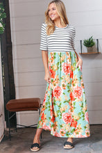 Load image into Gallery viewer, Mint Floral Stripe Fit &amp; Flare Pocketed Maxi Dress
