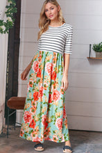 Load image into Gallery viewer, Mint Floral Stripe Fit &amp; Flare Pocketed Maxi Dress
