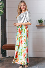 Load image into Gallery viewer, Mint Floral Stripe Fit &amp; Flare Pocketed Maxi Dress
