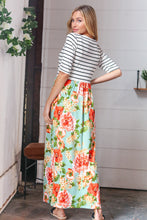 Load image into Gallery viewer, Mint Floral Stripe Fit &amp; Flare Pocketed Maxi Dress
