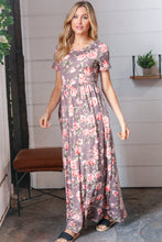 Load image into Gallery viewer, Grey Floral Print Pocketed Maxi Dress
