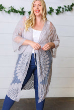 Load image into Gallery viewer, Light Grey Crochet Lace Scallop Kimono
