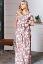 Load image into Gallery viewer, Grey Floral Print Pocketed Maxi Dress
