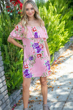 Load image into Gallery viewer, Peach Floral Ruffle Off Shoulder Dress
