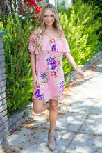 Load image into Gallery viewer, Peach Floral Ruffle Off Shoulder Dress
