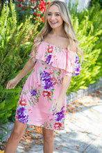 Load image into Gallery viewer, Peach Floral Ruffle Off Shoulder Dress
