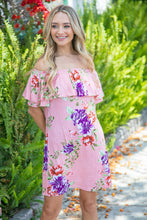 Load image into Gallery viewer, Peach Floral Ruffle Off Shoulder Dress
