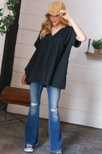 Load image into Gallery viewer, Black Cotton Banded V Neck Frayed Pocketed Top
