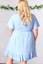 Load image into Gallery viewer, Chambray Floral Embroidery Ruffle Hem Dress
