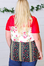 Load image into Gallery viewer, Cherry Red Lace &amp; Floral Color Block Top

