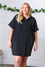 Load image into Gallery viewer, Black Cotton Placard Yoke Midi Dress
