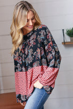 Load image into Gallery viewer, Black &amp; Mauve Boho Floral Tiered Yoke Top
