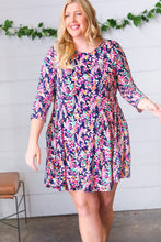 Load image into Gallery viewer, Navy Floral Flare Midi Dress
