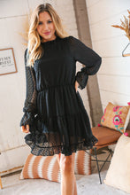 Load image into Gallery viewer, Black Swiss Dot Ruffle Hem Chiffon Dress
