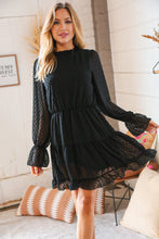 Load image into Gallery viewer, Black Swiss Dot Ruffle Hem Chiffon Dress
