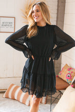 Load image into Gallery viewer, Black Swiss Dot Ruffle Hem Chiffon Dress
