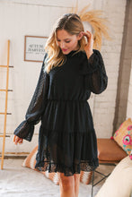 Load image into Gallery viewer, Black Swiss Dot Ruffle Hem Chiffon Dress
