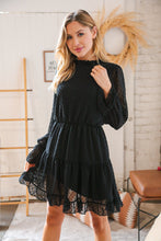 Load image into Gallery viewer, Black Swiss Dot Ruffle Hem Chiffon Dress
